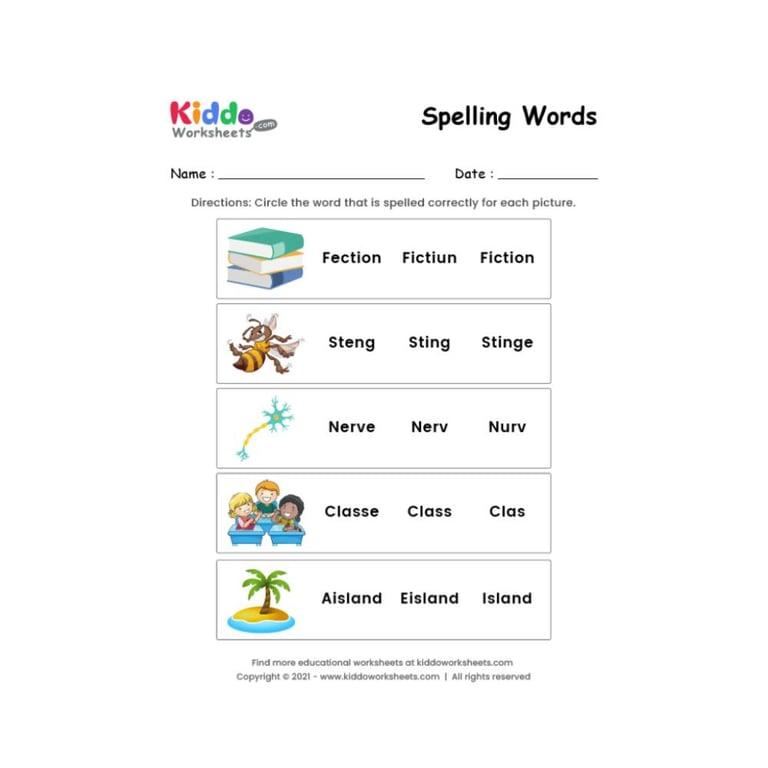 Elementary school Worksheet | Spelling Words