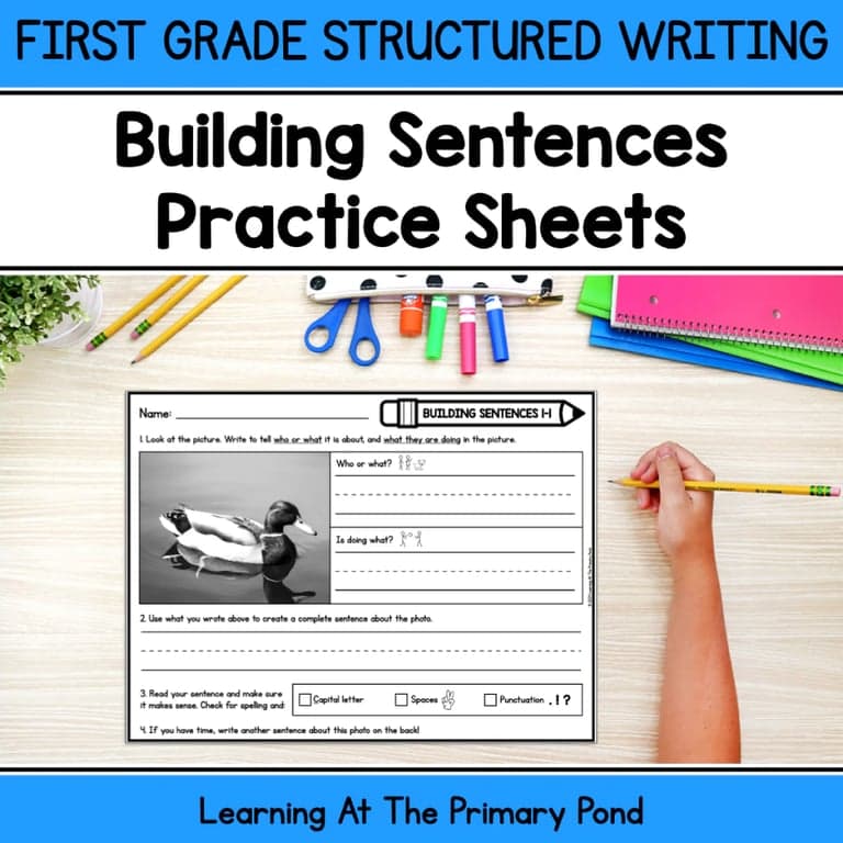 Elementary school Worksheet | Sentence Writing Practice Sheets for 1st Grade - Structured Writing