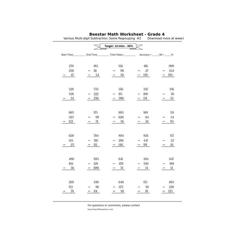 Elementary school Worksheet | Fourth Grade Math