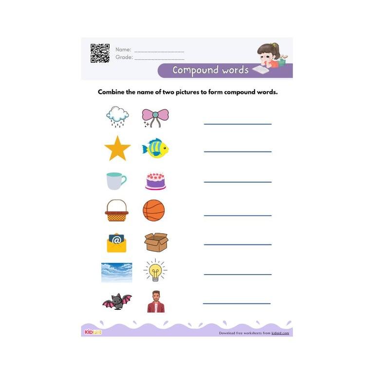 Elementary school Worksheet | Combine Two Pictures To Form Compound Words