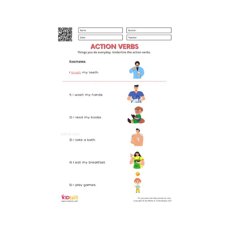 Elementary school Worksheet | Daily Routine Verbs Printable Worksheets for Grade 1