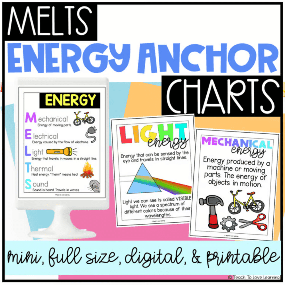 Elementary school Material | Energy (MELTS) Mini and Full Sized Energy Anchor Charts