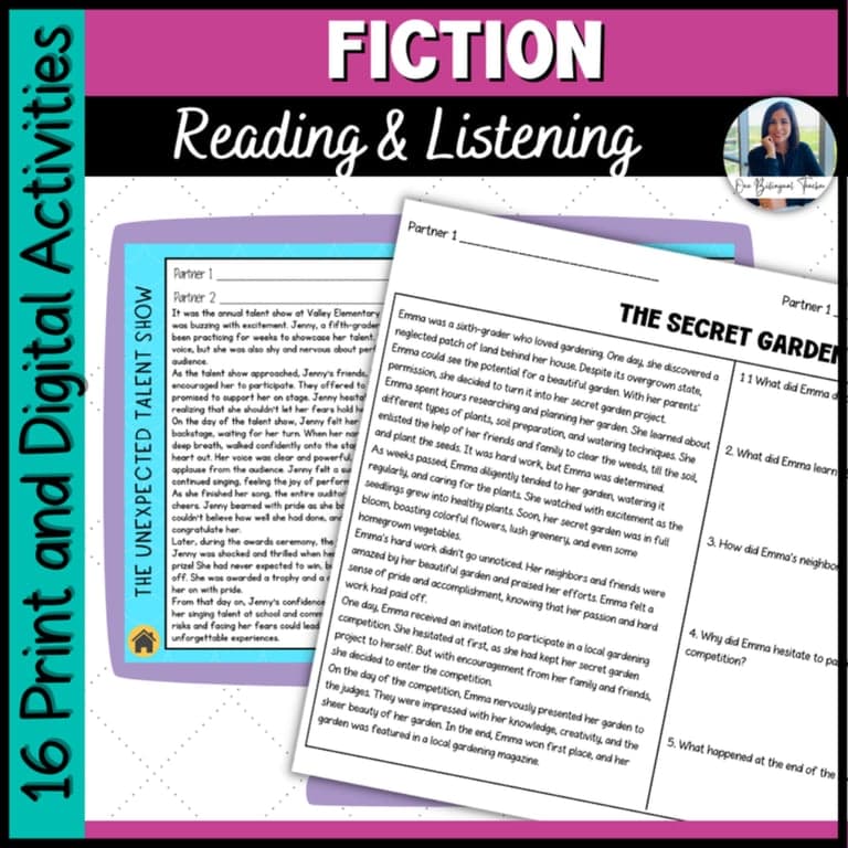 Elementary school Lesson Package | Fiction Reading Passages and Listening Comprehension Activities for ESL