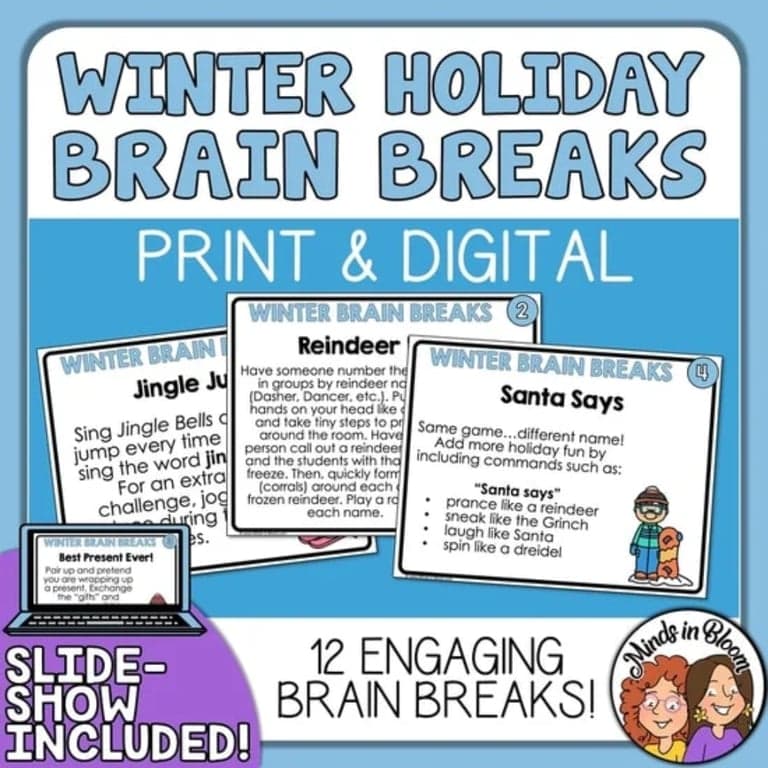Elementary school Energizer | Brain Breaks for Winter Holidays Freebie – 12 Fun Activity Cards About Winter!
