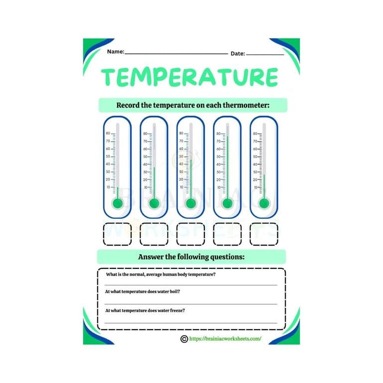 Elementary school Worksheet | Temperature Measurement Science for Class 5