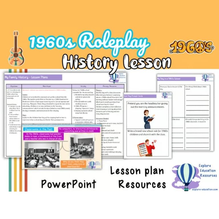 Elementary school Lesson Package | 1960s School Day Role Play Lesson - History (Year 1-2)