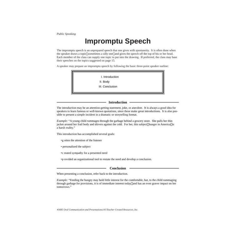 Elementary school Lesson Idea | Impromptu Speech