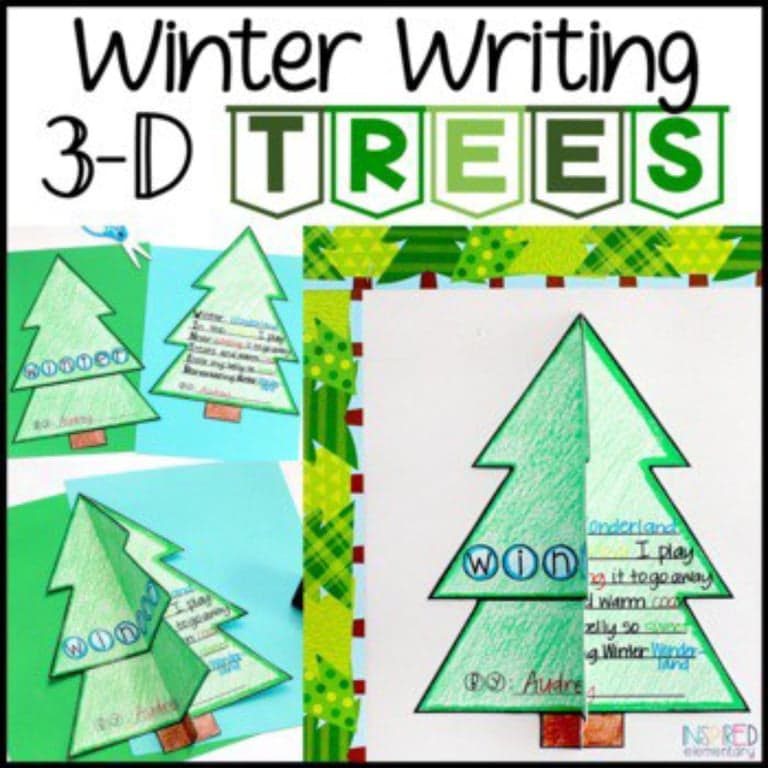 Elementary school Lesson Package | Winter Writing: 3-D Winter Tradition Trees