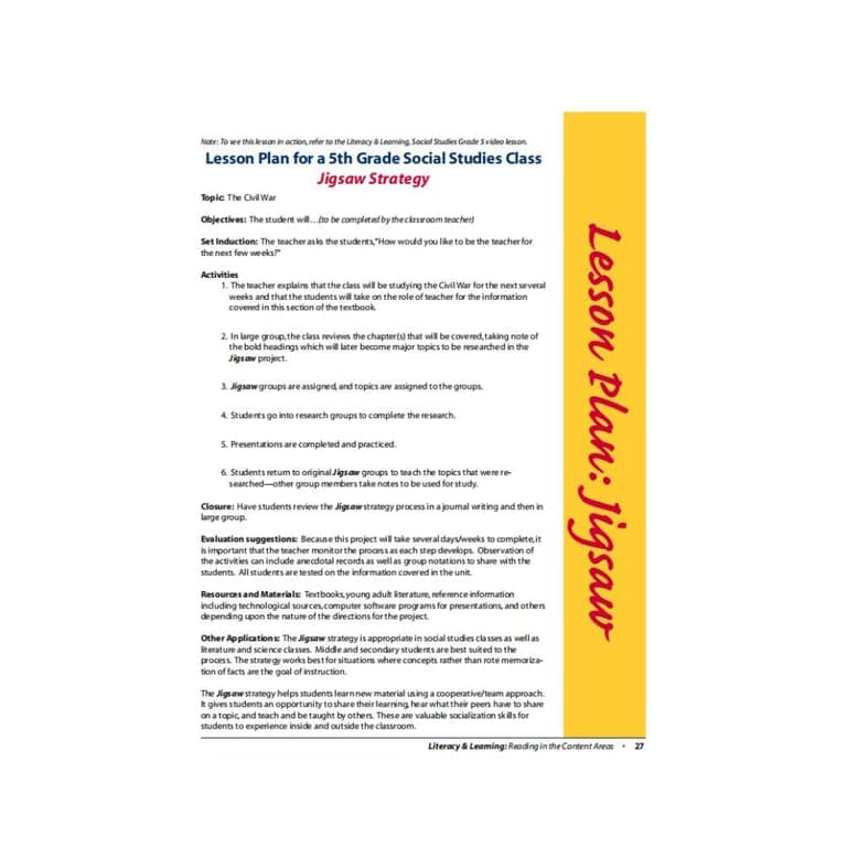Elementary school Lesson Idea | Jigsaw Strategy for 5th Grade Social Studies Class
