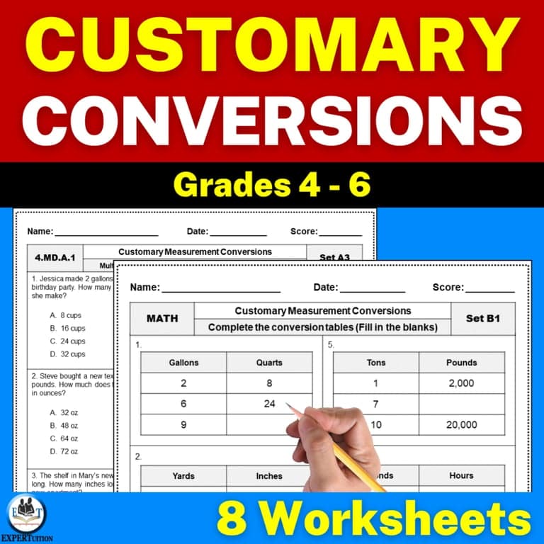 Elementary school Worksheet | Customary System Measurement Conversion