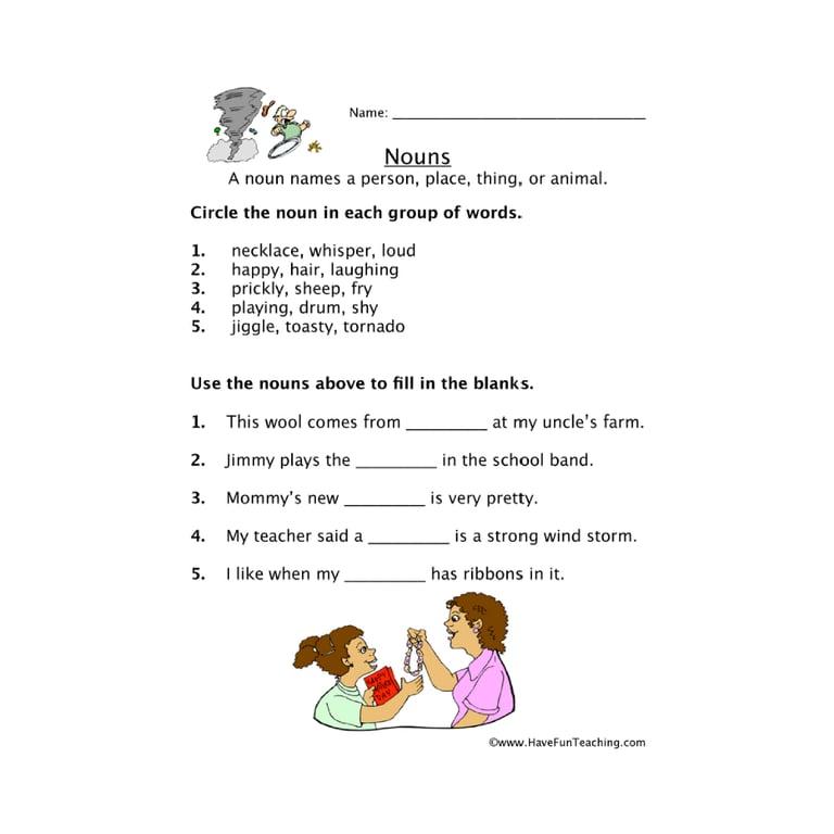 Elementary school Worksheet | Examples of Nouns Worksheet