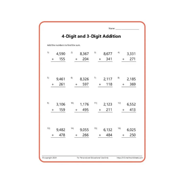 Elementary school Worksheet | 3rd Grade Addition