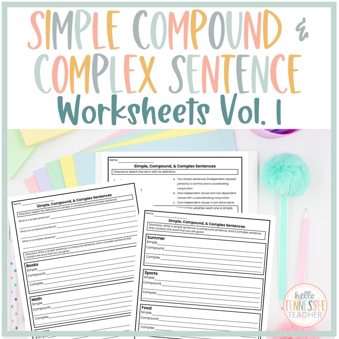 Elementary school Worksheet | Simple, Compound, and Complex Sentence Vol 1