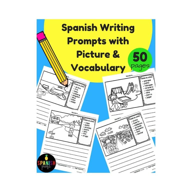 Elementary school Worksheet | Spanish Writing Prompts with Vocabulary (Escritura)