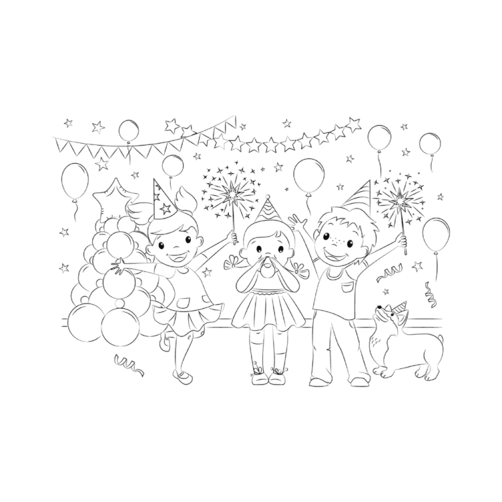 Elementary school Worksheet | New Year Celebration Coloring Page