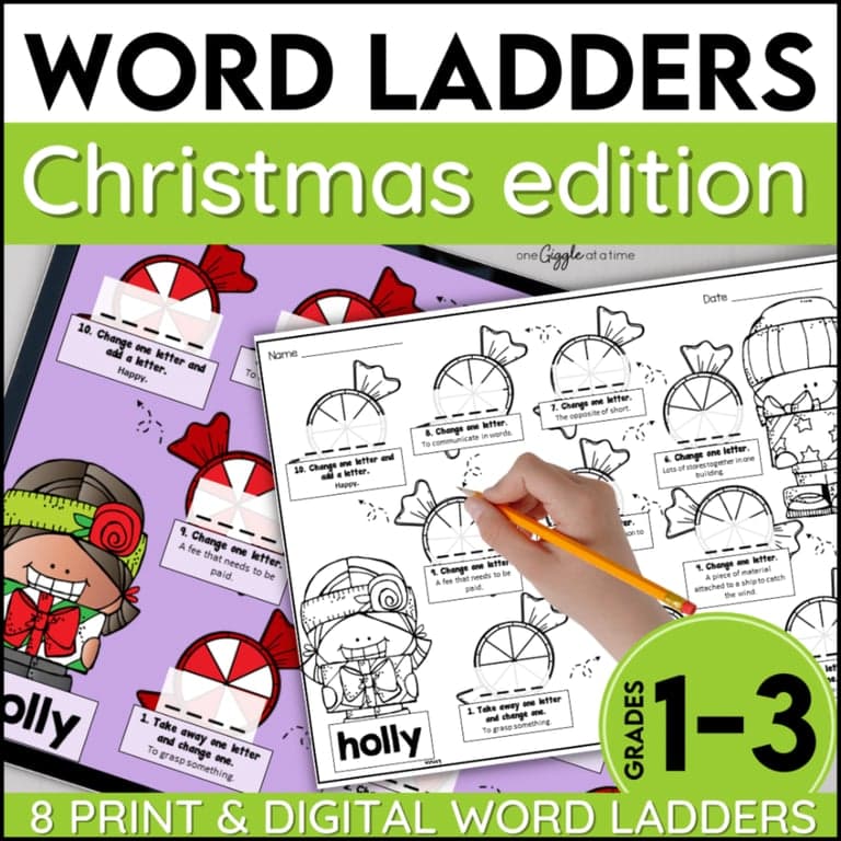Elementary school Lesson Package | Christmas Word Work Activities Literacy Centers Worksheets Word Ladders