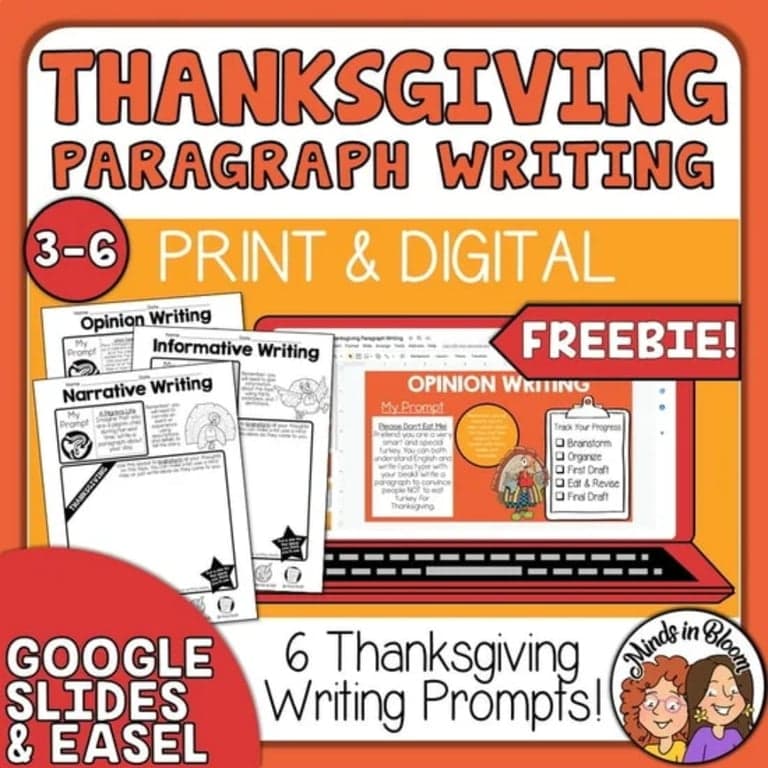 Elementary school Material | Free Thanksgiving Paragraph Writing Prompts