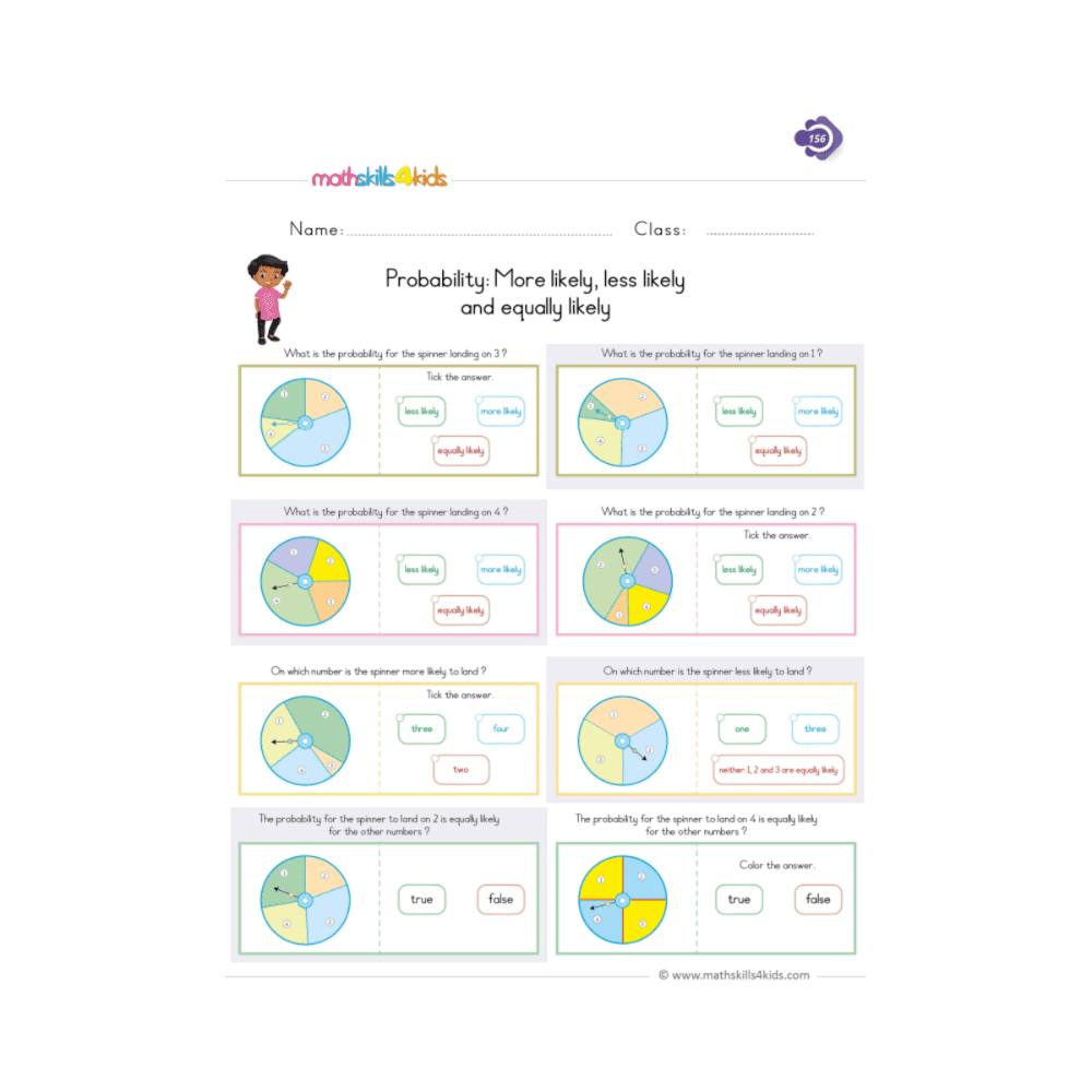 Elementary school Worksheet | Probability: More Likely, Less Likely and Equally Likely