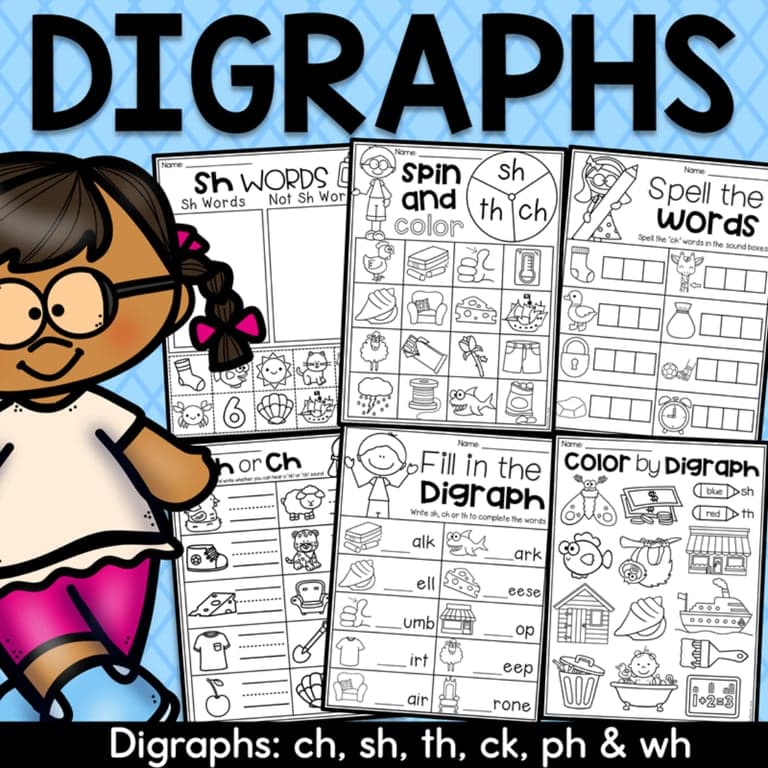 Elementary school Worksheet | Digraph Packet – Ch, Sh, Th, Wh, Ph