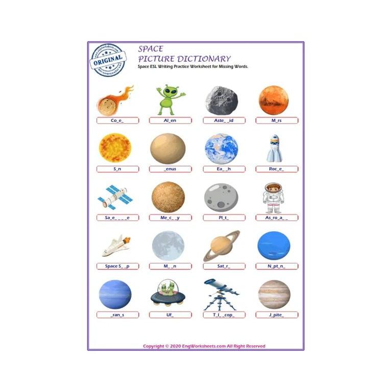 Elementary school Worksheet | Space ESL Writing Practice Worksheet for Missing Words