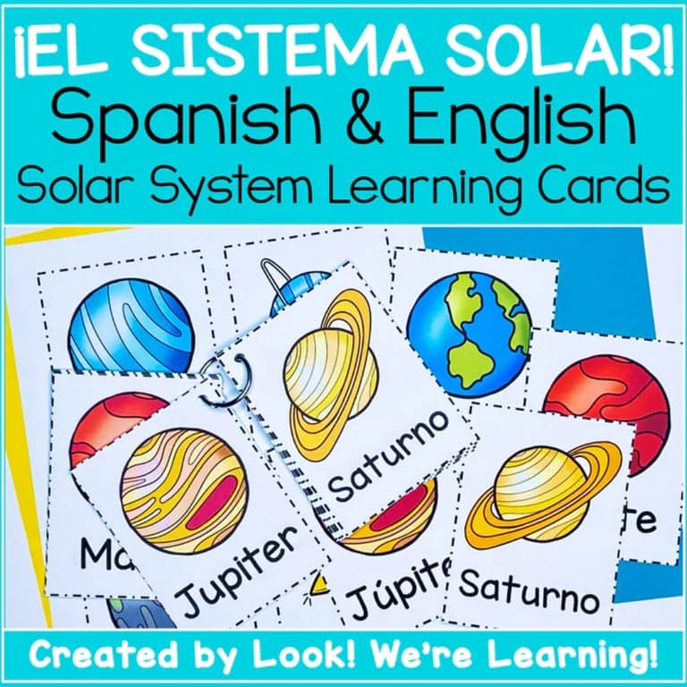 Elementary school Lesson Package | Spanish and English Solar System Learning Cards