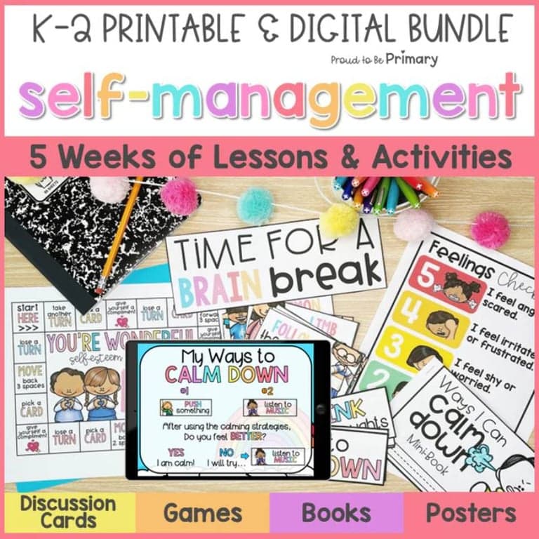 Elementary school Lesson Package | Self-Regulation Calm Down Strategies, Yoga, Self-Esteem and Brain Break Activities