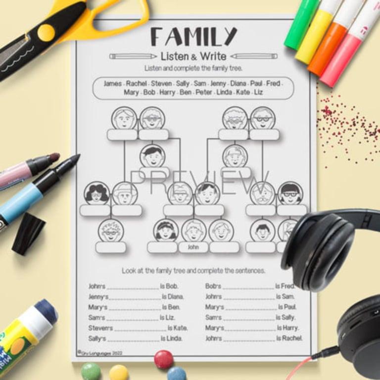 Elementary school Worksheet | Family Tree: Listen & Write
