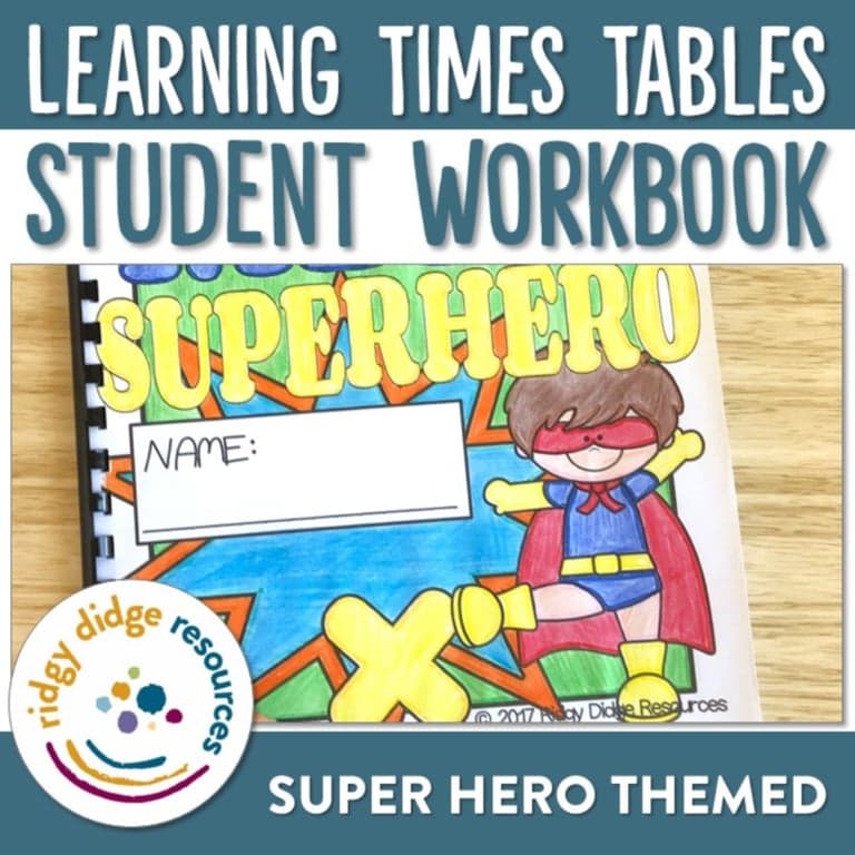 Elementary school Workbook | Times Tables Student Workbook Superhero Themed